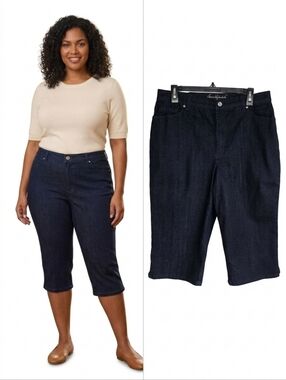 Gloria Vanderbelt Dark Indigo Denim Capri Pants Rhinestones Women's Plus Size 14